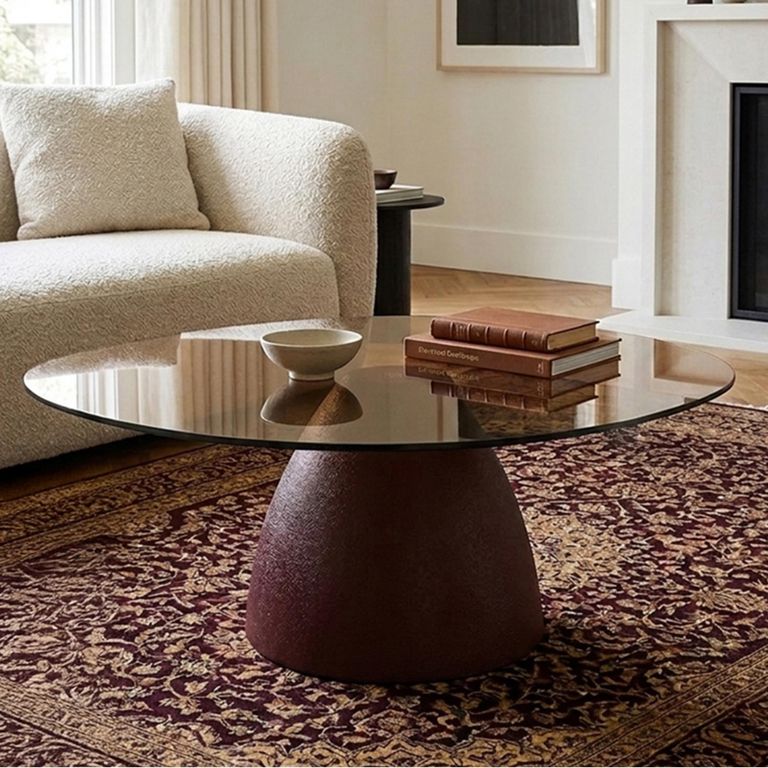 Brix Mylon Coffee Table - Abstract - Burgundy - Glass and Metal