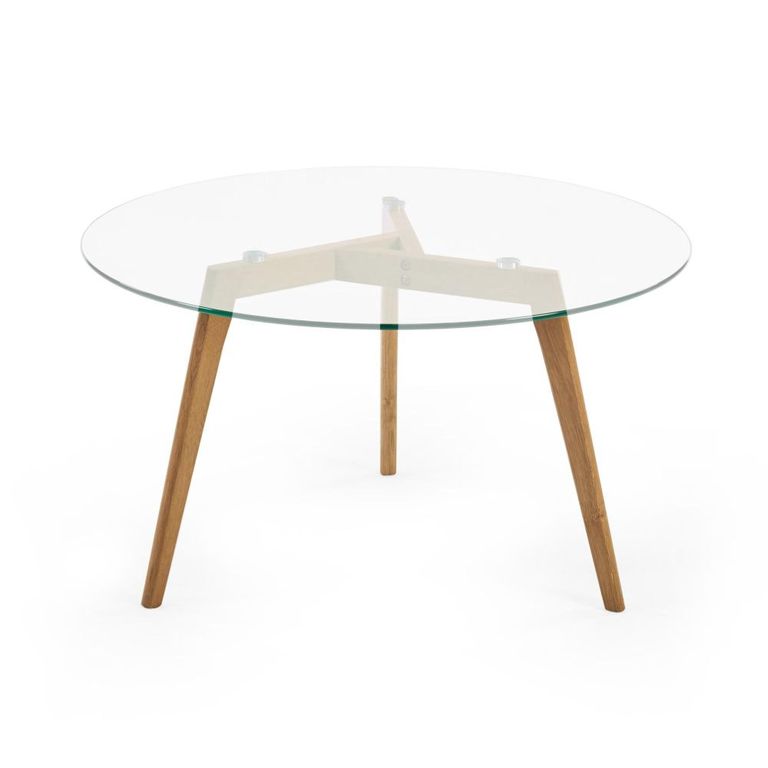 Bryant Coffee Table - 80cm - Round - Clear Glass with Oak Legs