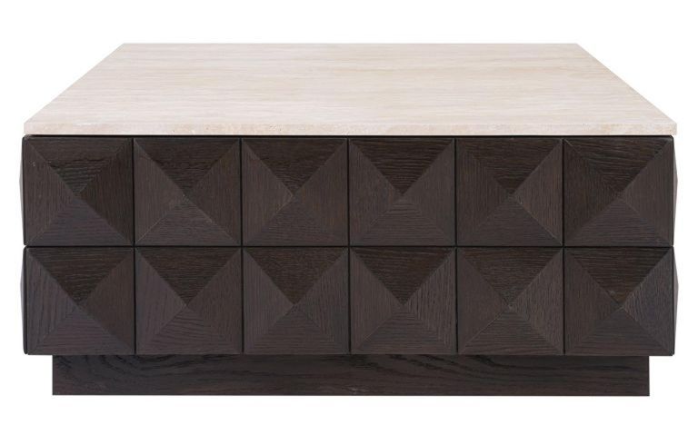 Claremont Dark Wood Square Geometric Coffee Table with Travertine Top