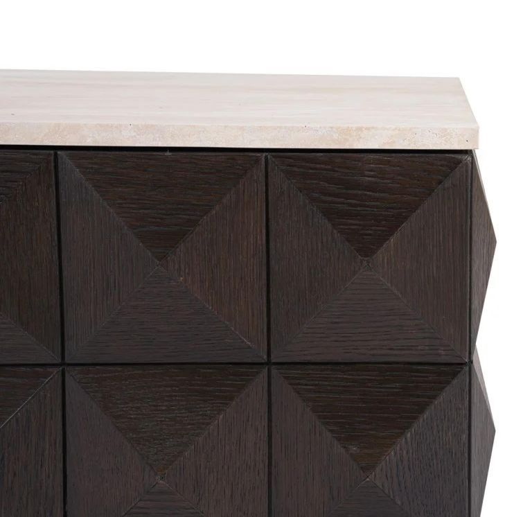 Claremont Dark Wood Square Geometric Coffee Table with Travertine Top
