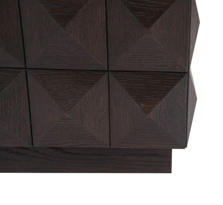 Claremont Dark Wood Square Geometric Coffee Table with Travertine Top