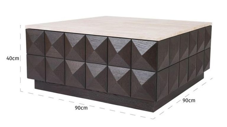 Claremont Dark Wood Square Geometric Coffee Table with Travertine Top