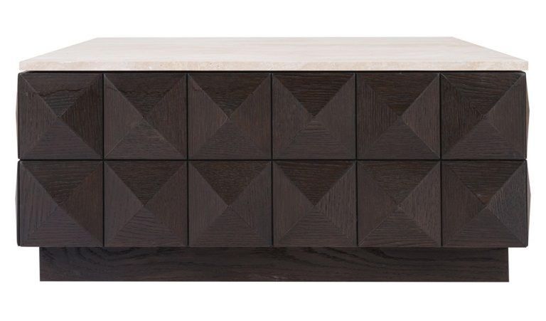 Claremont Dark Wood Square Geometric Coffee Table with Travertine Top