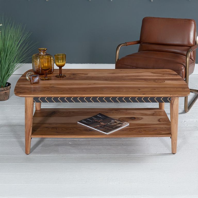 Clearance - Luxuria Coffee Table - 115cm - Sheesham Wood - Black Geometric Trim