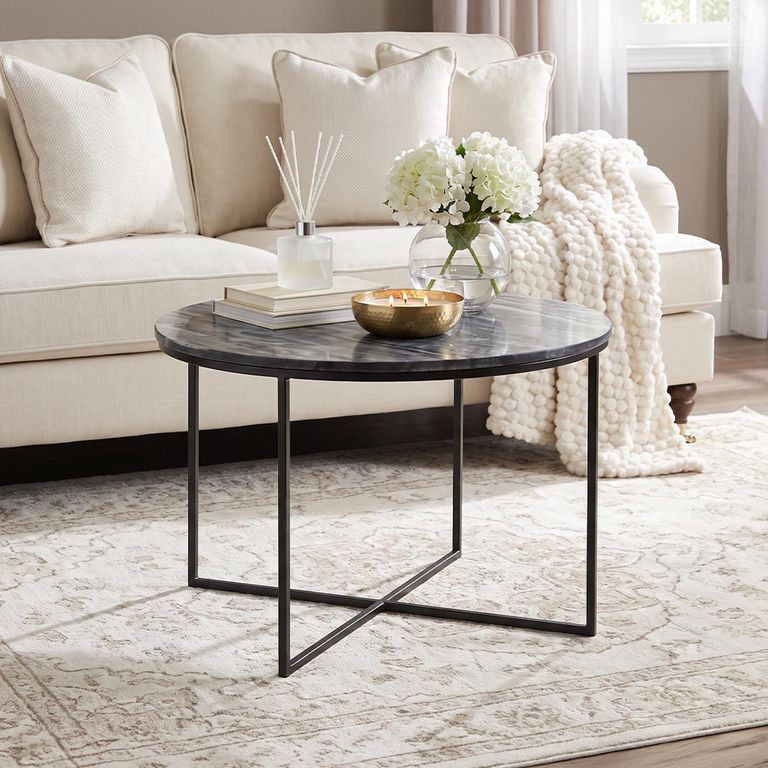 Clearance - The Glam Home Black Marble Top Round Coffee Table