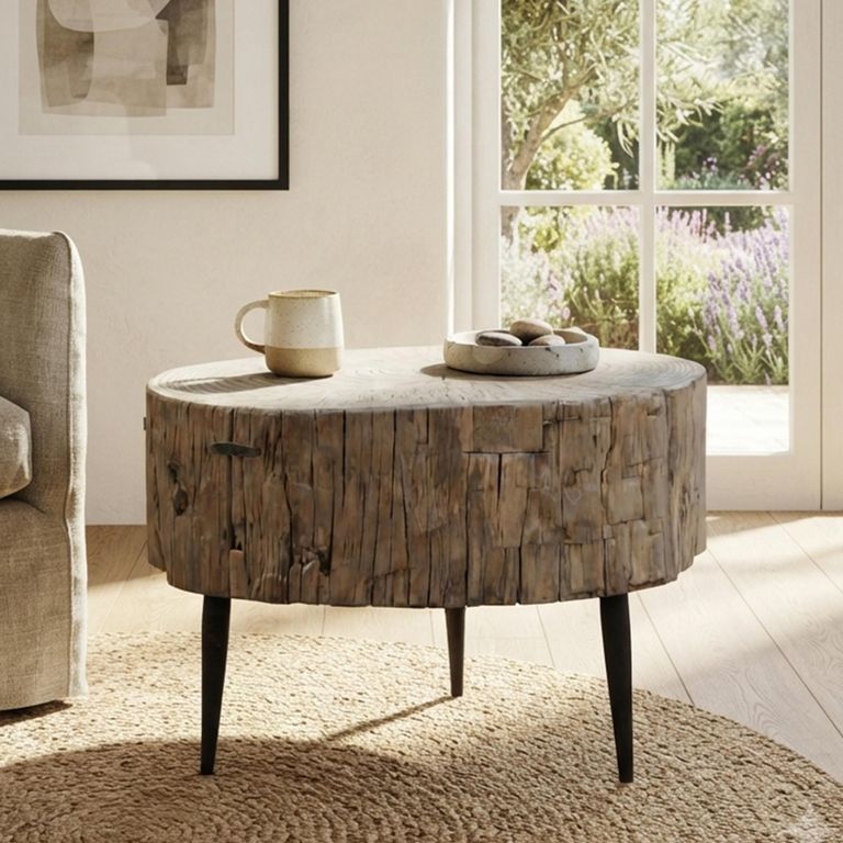 Coffee Table - Small - Rustic Natural - Elm Wood and Metal