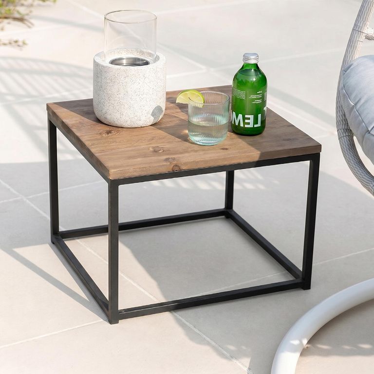 Coffee Table - Square - Low - Brown and Black - Wood and Metal