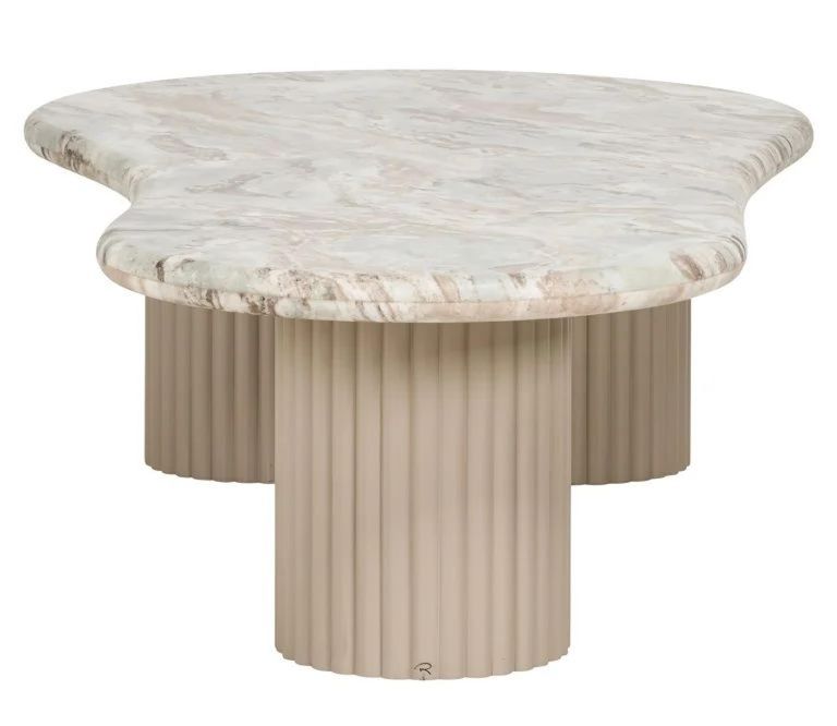 Coronel Beige Marble Coffee Table with Fluted Base