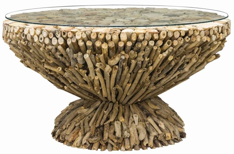 Driftwood Coffee Table - Round - Glass Top