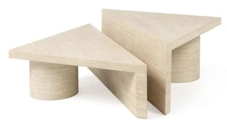 Fictus Travertine Beige Traingular 2 Tier Coffee Tables