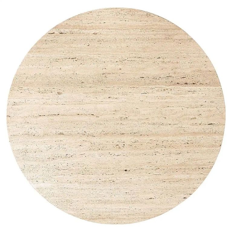 Hampton Travertine Beige Top Round Coffee Table with Black Fluted Base