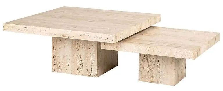 La Cantera Travertine Beige 2 Tier Square Coffee Tables