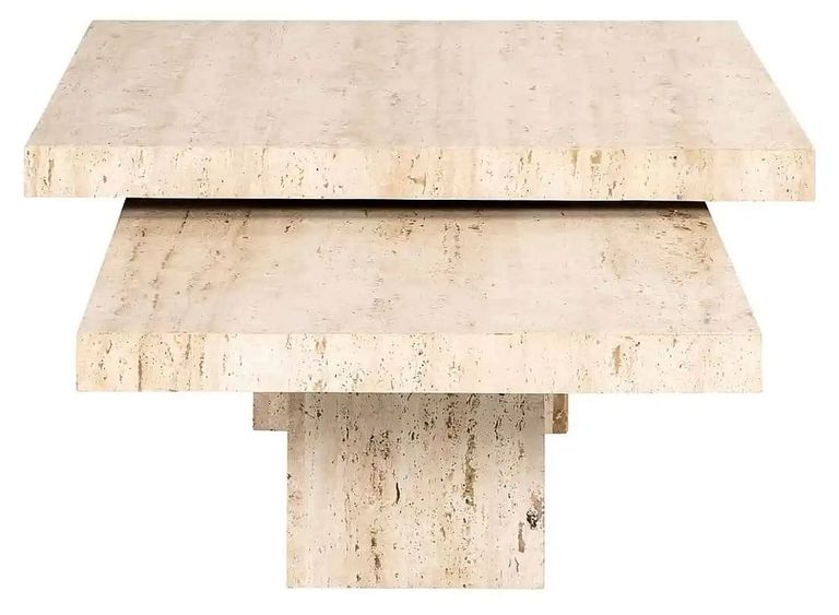 La Cantera Travertine Beige 2 Tier Square Coffee Tables