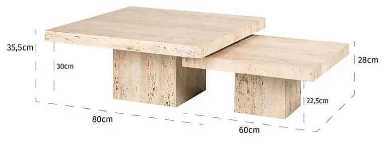 La Cantera Travertine Beige 2 Tier Square Coffee Tables