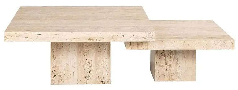 La Cantera Travertine Beige 2 Tier Square Coffee Tables