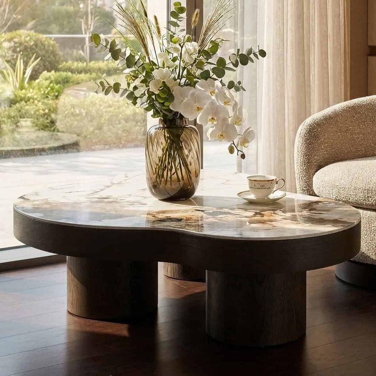 Langford Coffee Table - Low - Abstract - Brown - Ceramic and Oak