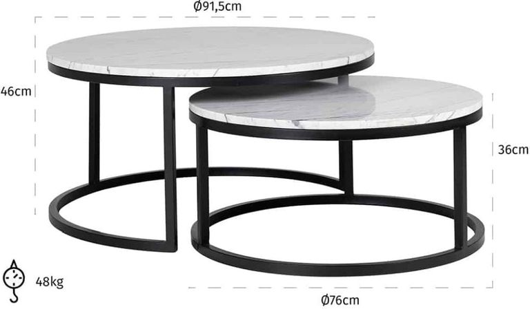 Lexington White Marble 2 Tier Round Coffee Tables