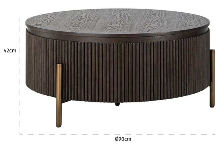 Luxor Brushed Brass Ribbed Small Round Coffee Table