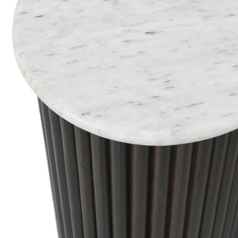 Mayfield White Marble Top 2 Tier Coffee Tables - Dark Wood Fluted Base