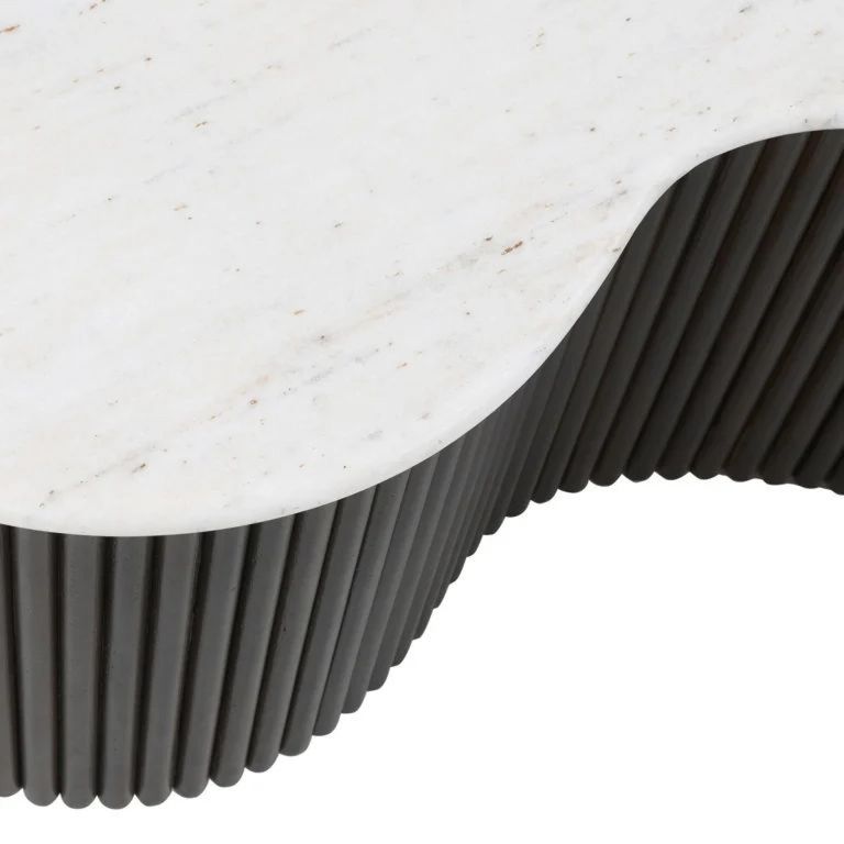 Mayfield White Marble Top 2 Tier Coffee Tables - Dark Wood Fluted Base