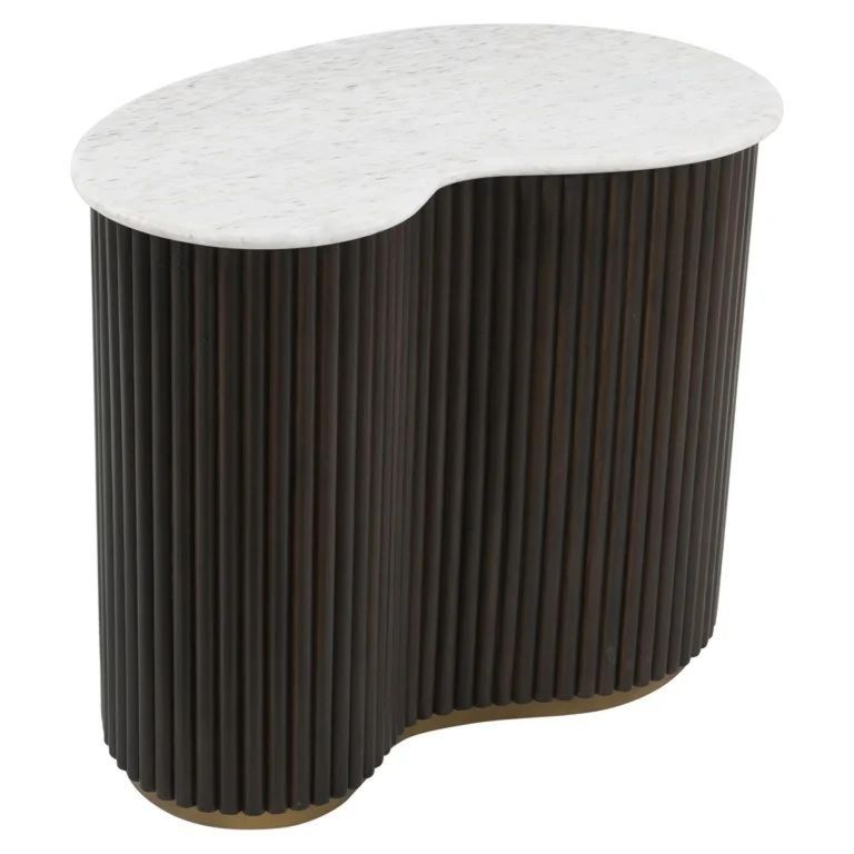 Mayfield White Marble Top 2 Tier Coffee Tables - Dark Wood Fluted Base