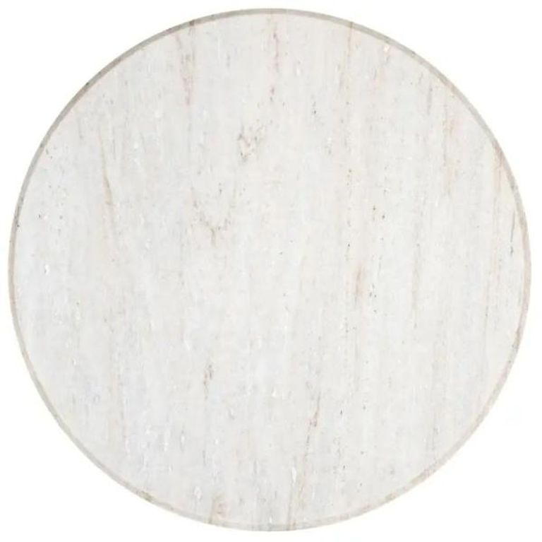 Mayfield White Marble Top Round Coffee Table - Dark Wood Fluted Base