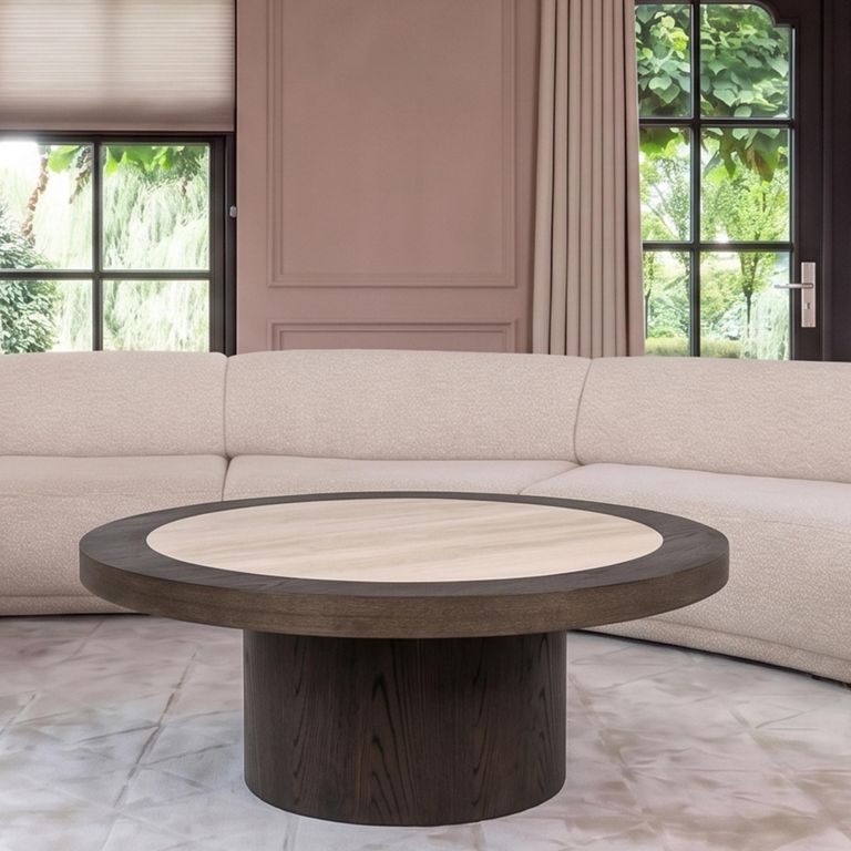 Nando Coffee Table - Round - Brown - Ceramic and Oak