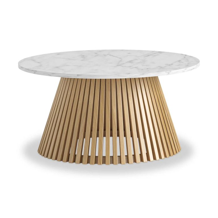 Soho Oak Coffee Table - Slatted Round - White Marble Top