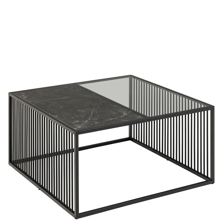 Strington Coffee Table - Square - Black Marble and Glass