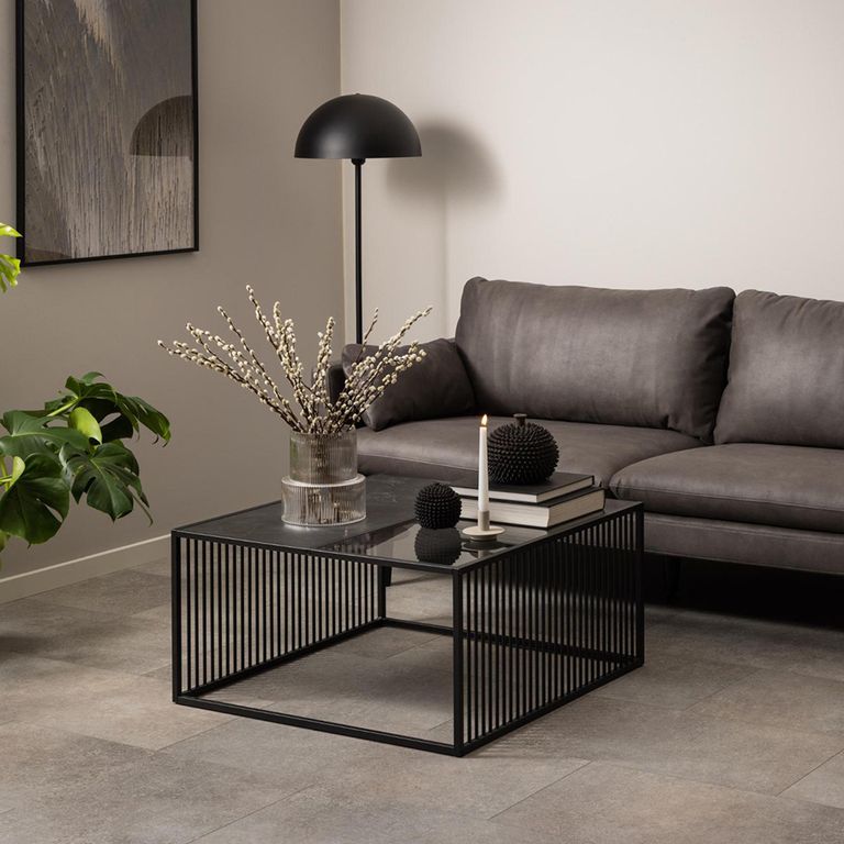 Strington Coffee Table - Square - Black Marble and Glass