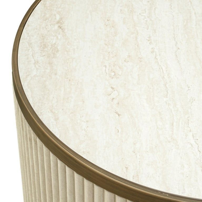 Tivoli White Ribbed Set of 2 Tier Coffee Tables with Gold Trim