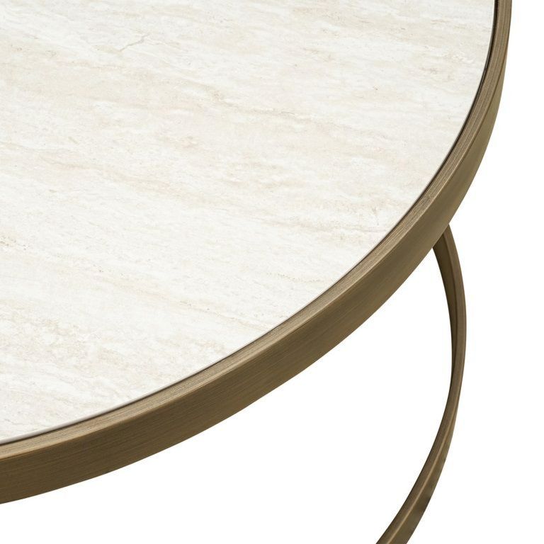 Tivoli White Ribbed Set of 2 Tier Coffee Tables with Gold Trim