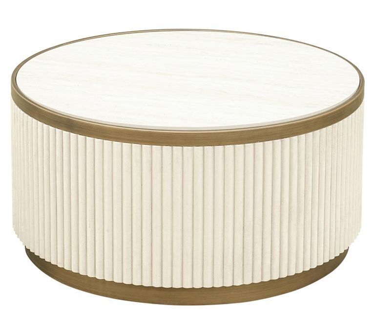 Tivoli White Ribbed Set of 2 Tier Coffee Tables with Gold Trim