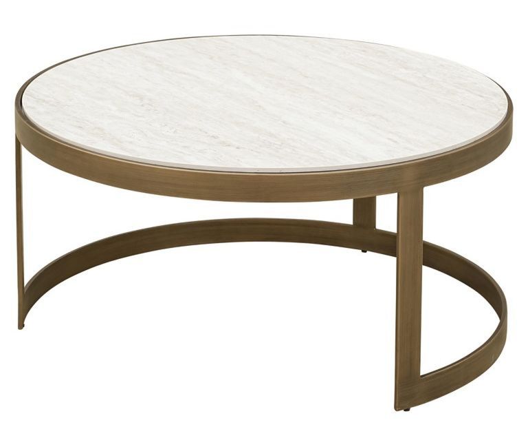 Tivoli White Ribbed Set of 2 Tier Coffee Tables with Gold Trim