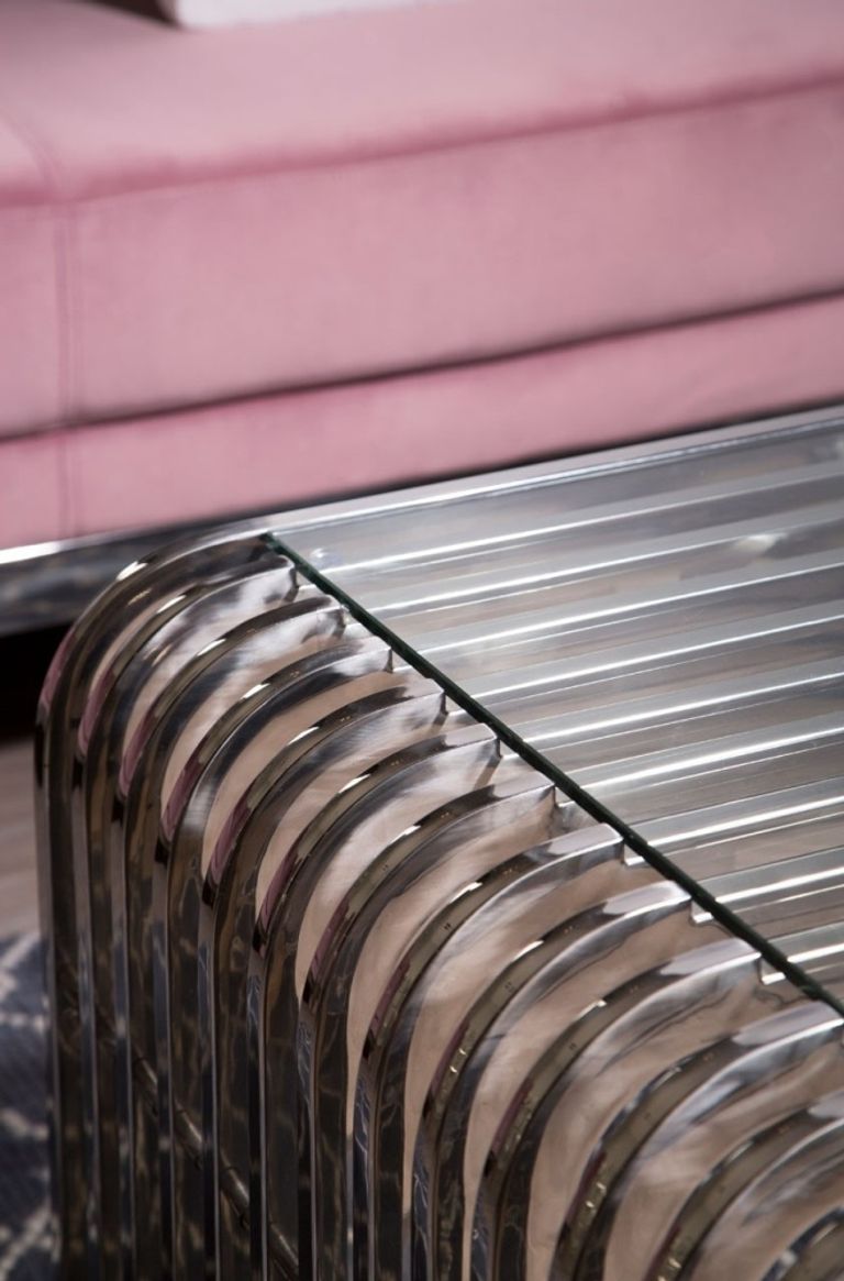 Vogue Coffee Table - Glass and Chrome - Slatted Curved