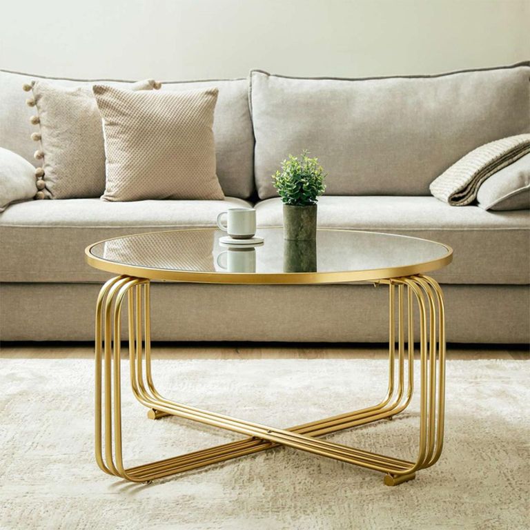 Yuan Coffee Table - Round - Mirrored and Gold Metal