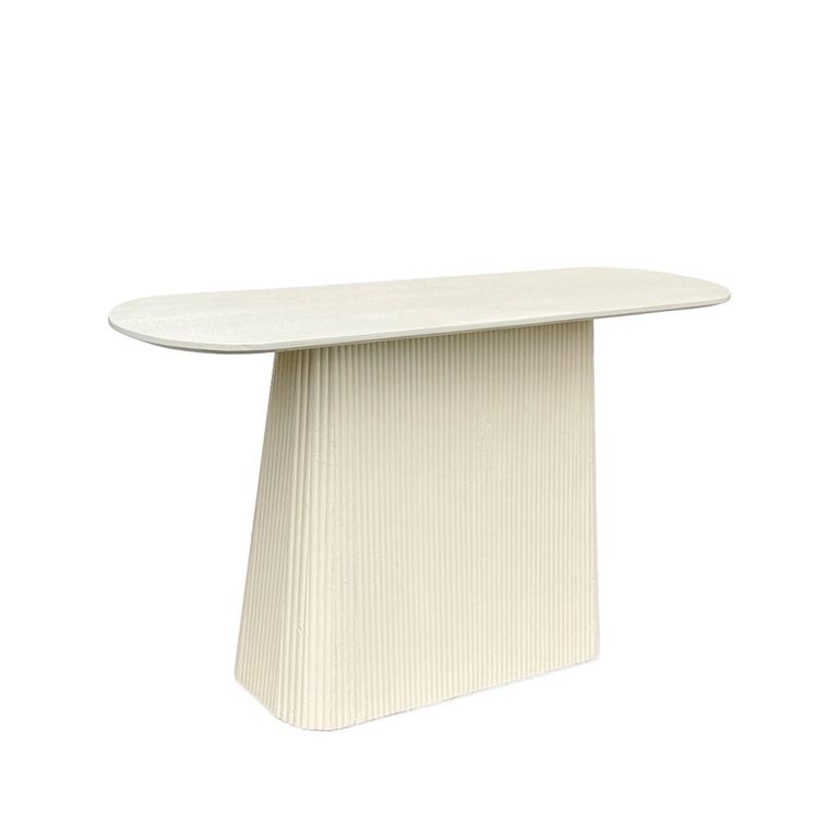 Patrice Fluted Console Table - Oval - Off White - Mango Wood