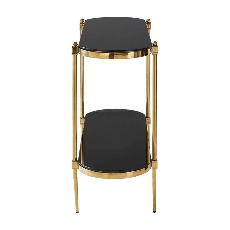 Arezzo Console Table - Oval - Black Glass and Gold Metal - with Shelf