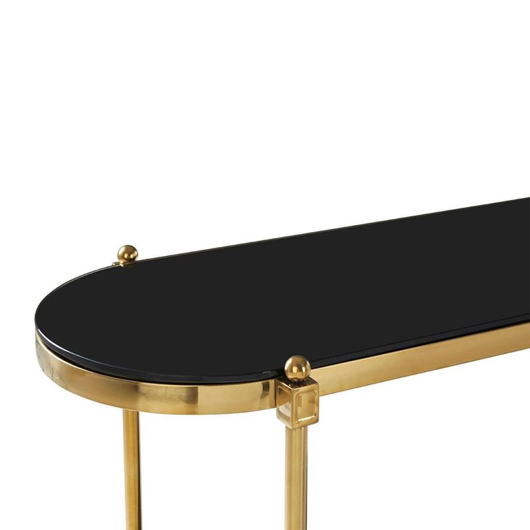 Arezzo Console Table - Oval - Black Glass and Gold Metal - with Shelf