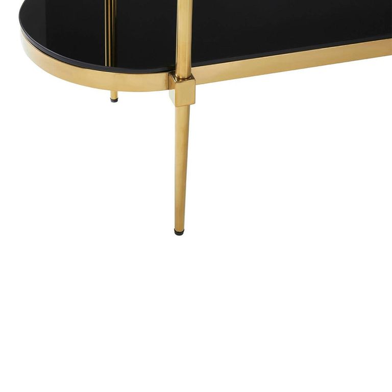 Arezzo Console Table - Oval - Black Glass and Gold Metal - with Shelf