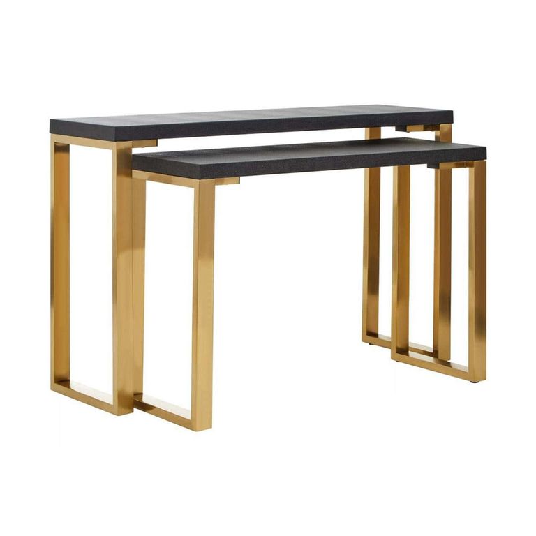 Cardoba Console Tables - Set of 2 - Black Faux Shagreen with Gold Legs