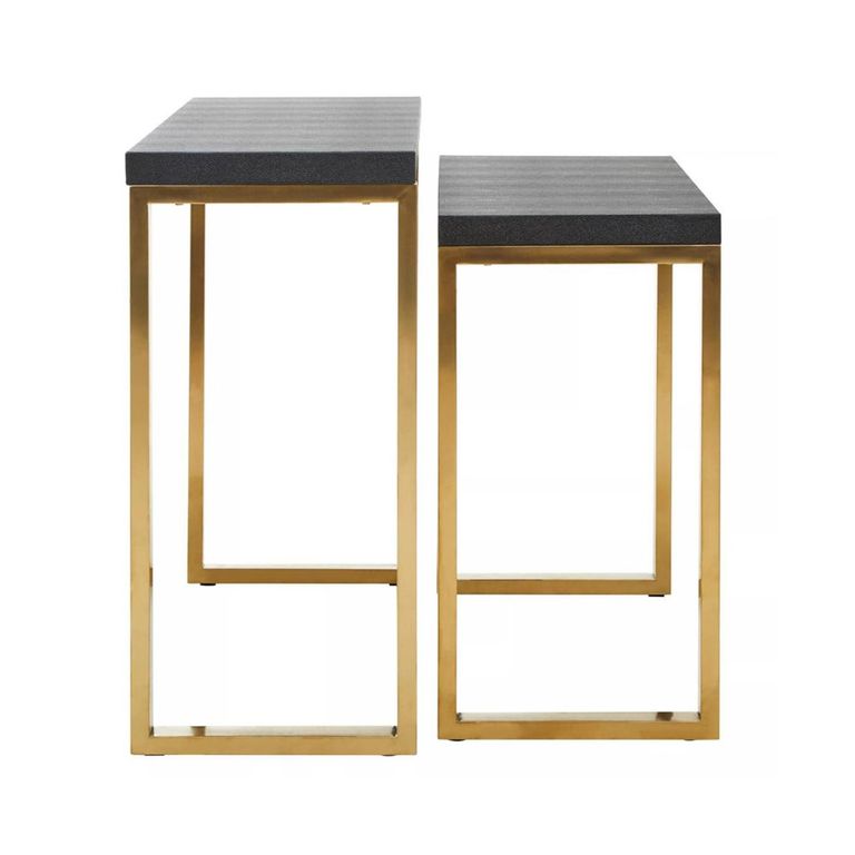 Cardoba Console Tables - Set of 2 - Black Faux Shagreen with Gold Legs