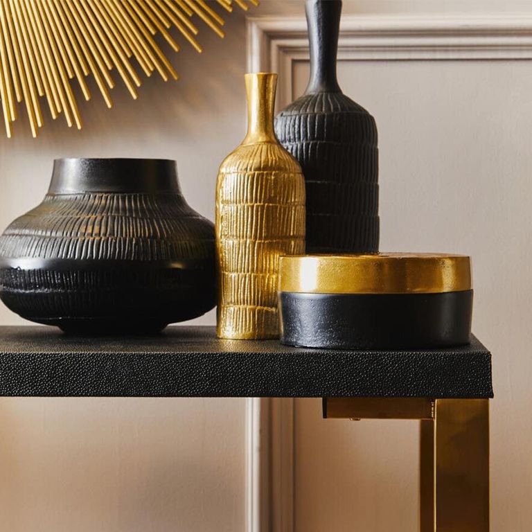 Cardoba Console Tables - Set of 2 - Black Faux Shagreen with Gold Legs