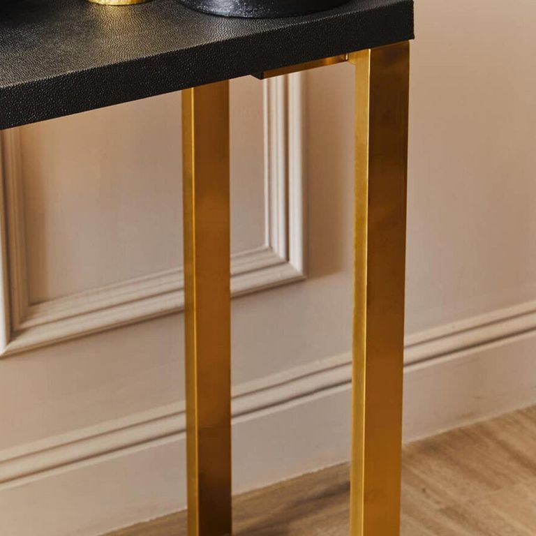 Cardoba Console Tables - Set of 2 - Black Faux Shagreen with Gold Legs