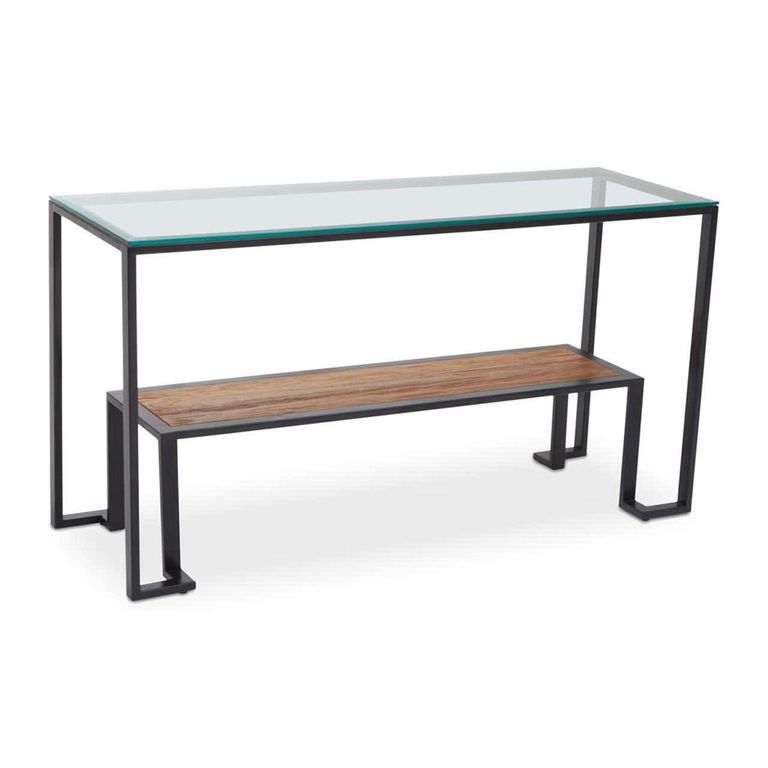 Cibo Console Table - Clear Glass with Black Metal - with Shelf