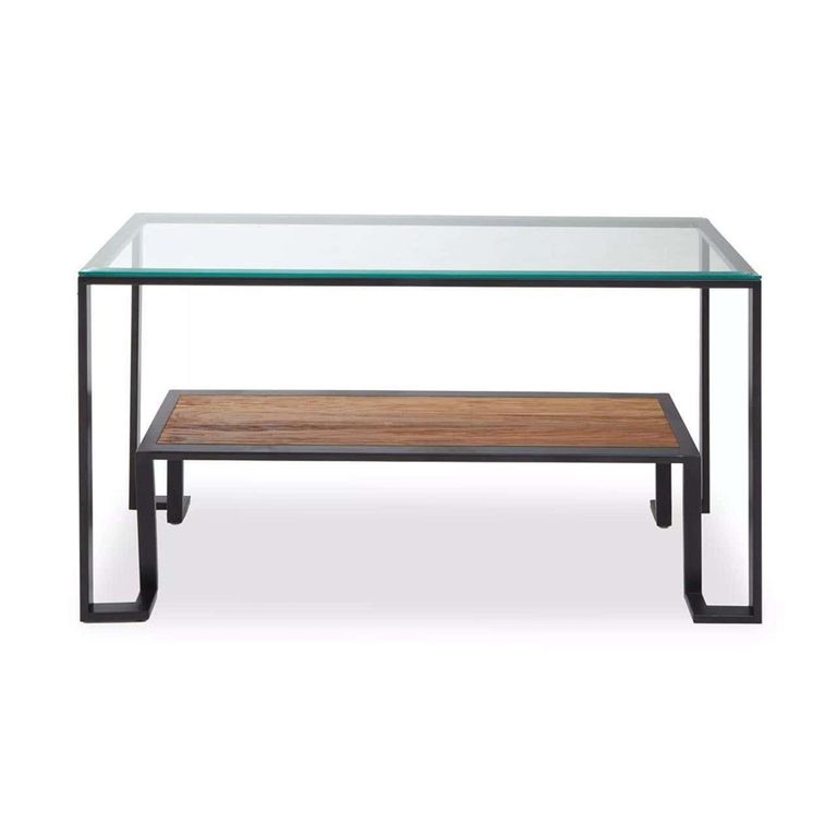 Cibo Console Table - Clear Glass with Black Metal - with Shelf