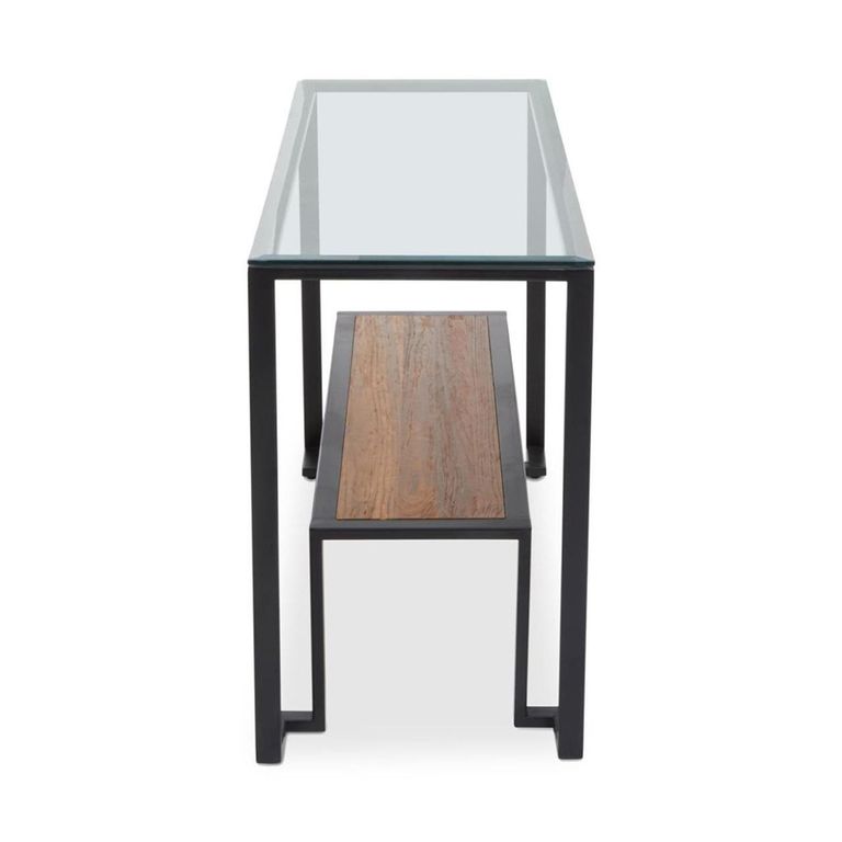 Cibo Console Table - Clear Glass with Black Metal - with Shelf