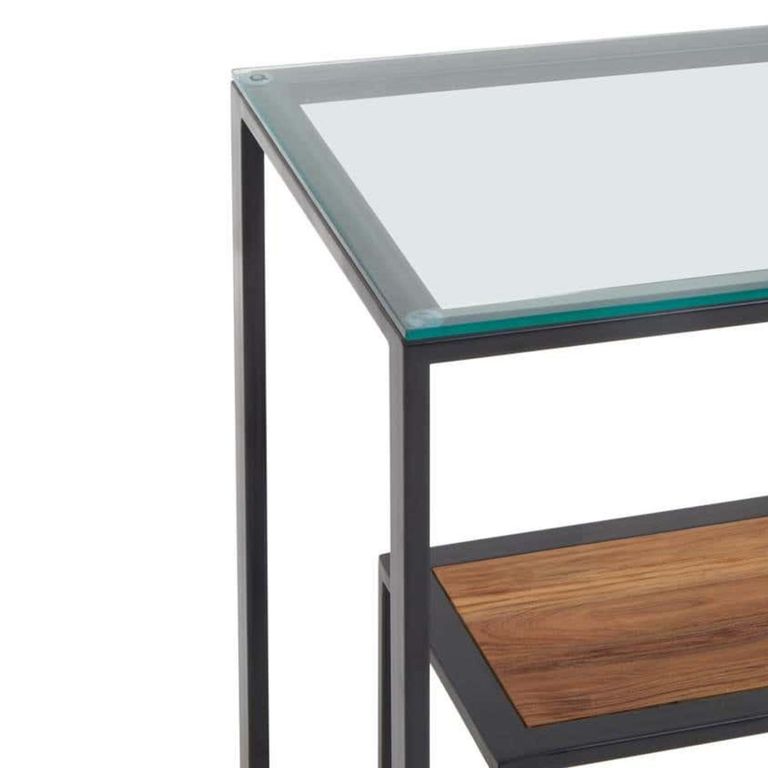 Cibo Console Table - Clear Glass with Black Metal - with Shelf