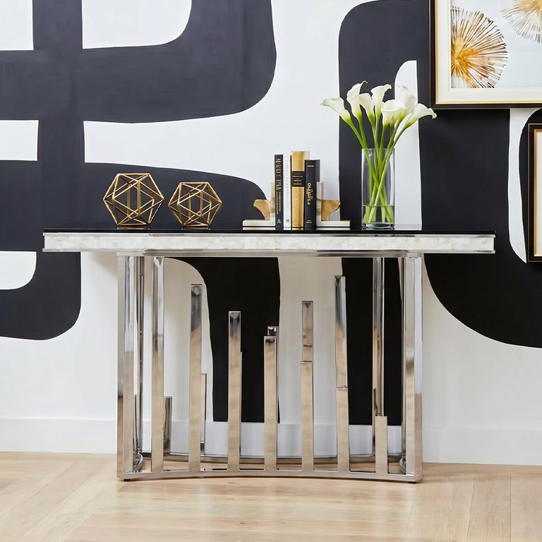 Eliza Console Table - Black Glass and Silver Metal