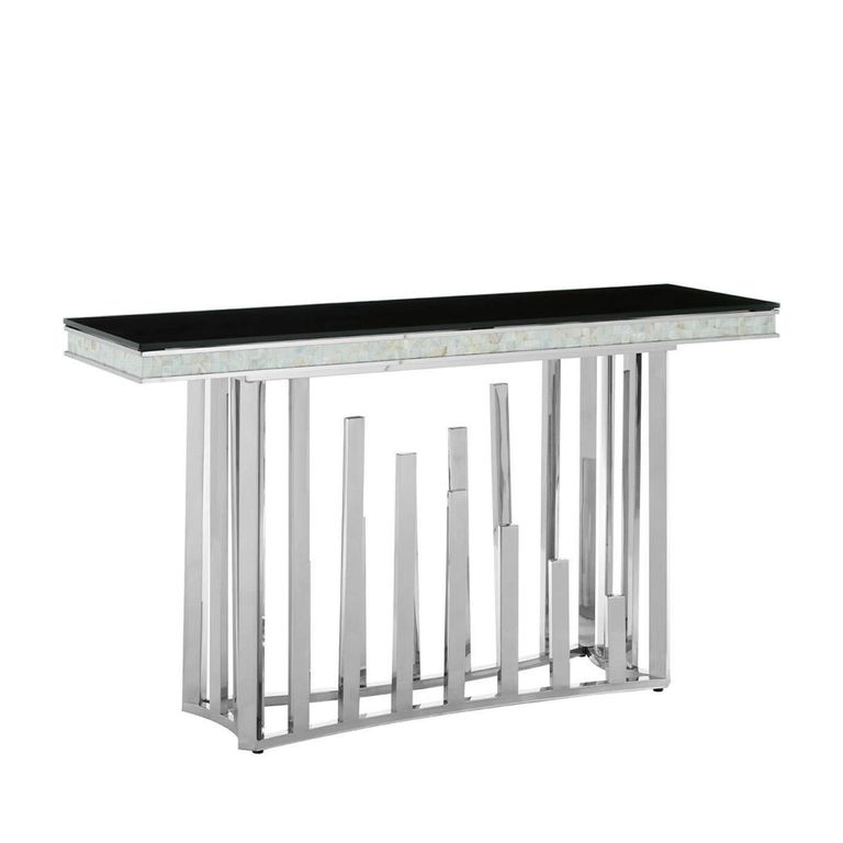 Eliza Console Table - Black Glass and Silver Metal